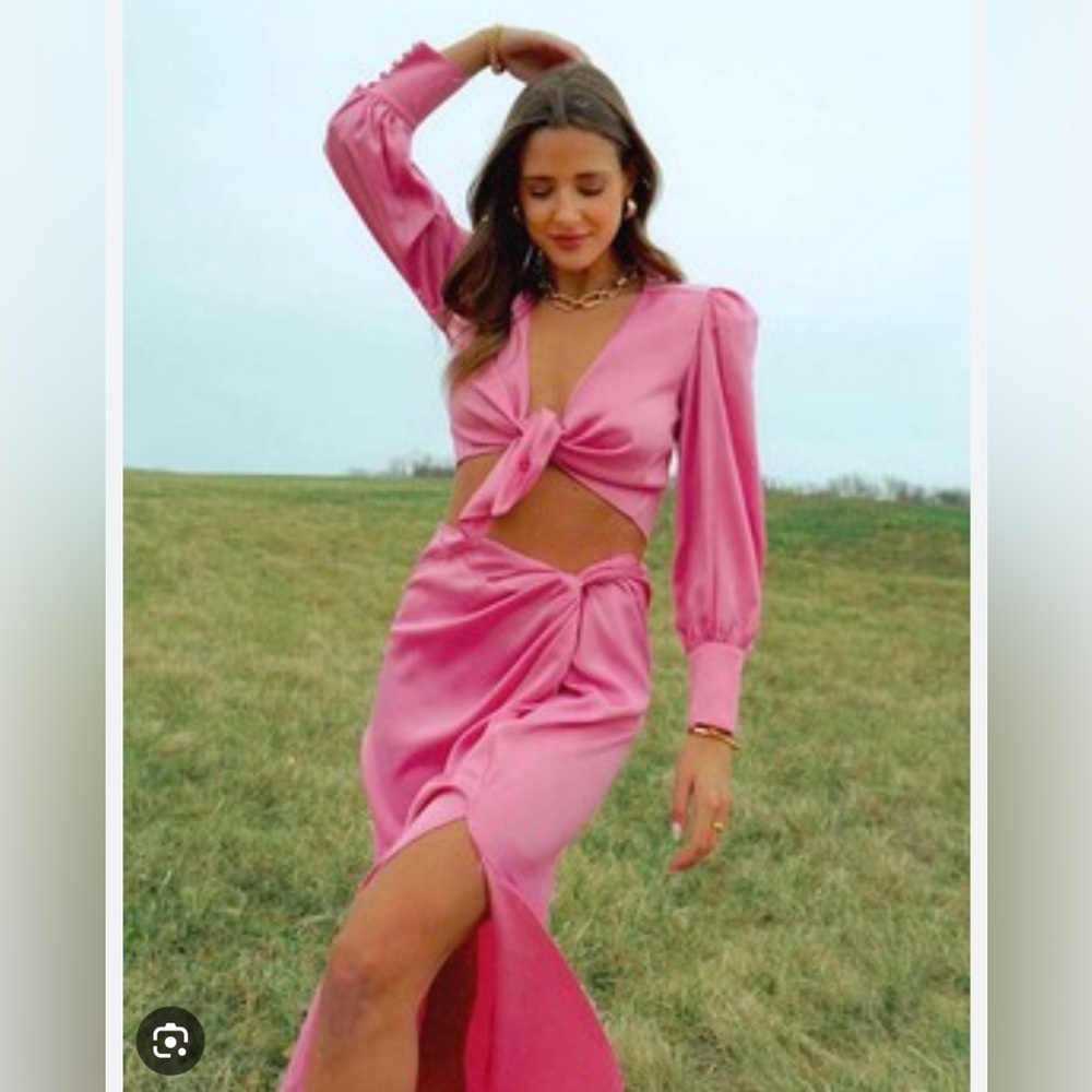 Wayf Inez pink slit midi skirt